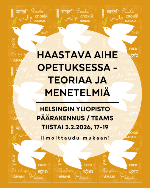 Kutsu koulutukseen: Haastava aihe opetuksessa - teoriaa ja menetelmiä. ti 3.2. kello 17-19 teams ja Helsingin yliopisto